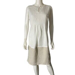 Chochene Italia White & Tan Sleeveless Linen Dress 2